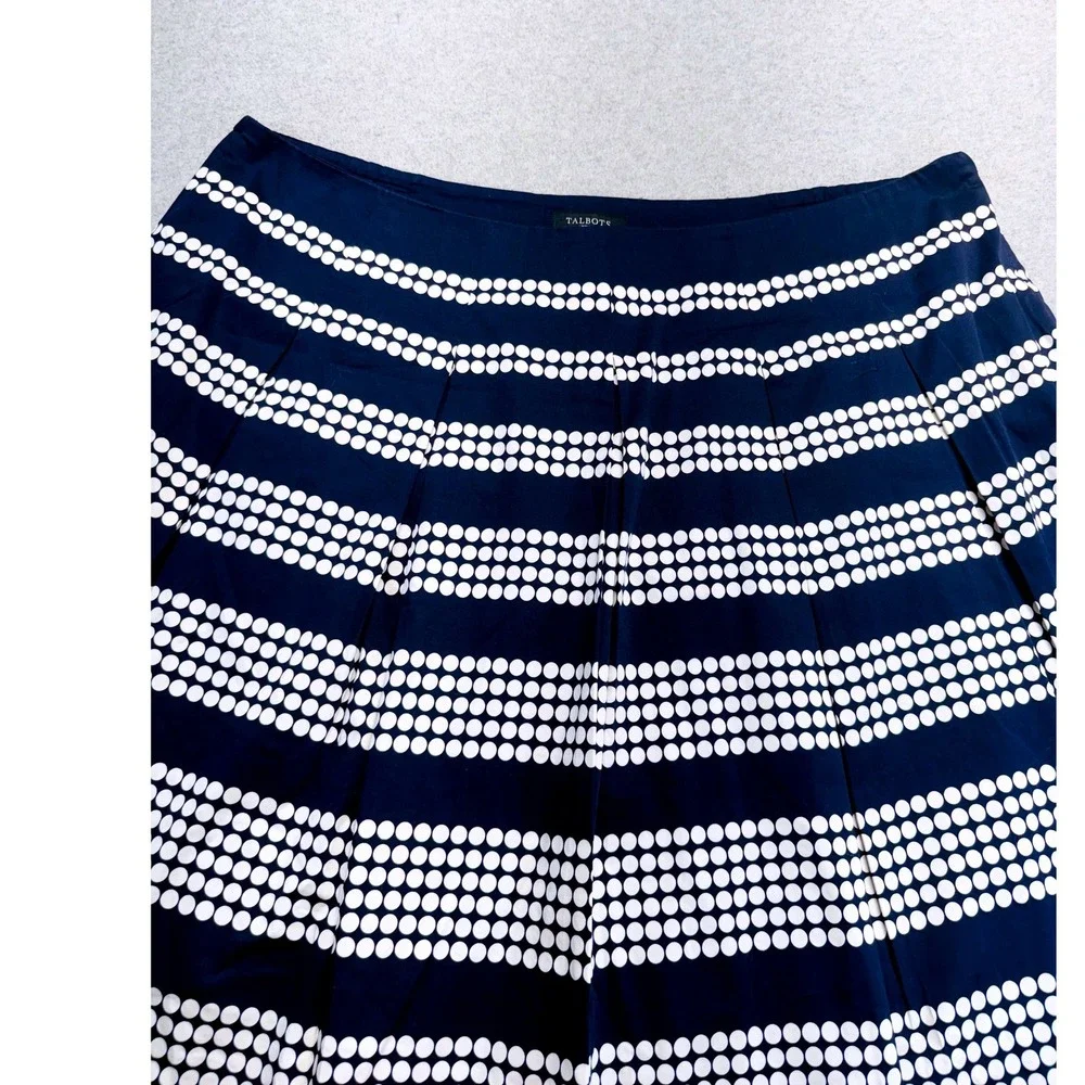 Talbots Women 22W Navy White Polka Dot Stripe A-Line Midi Skirt Plus Size Flowy